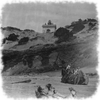 Yaquina Bay Beach and Lighthouse, early 1900